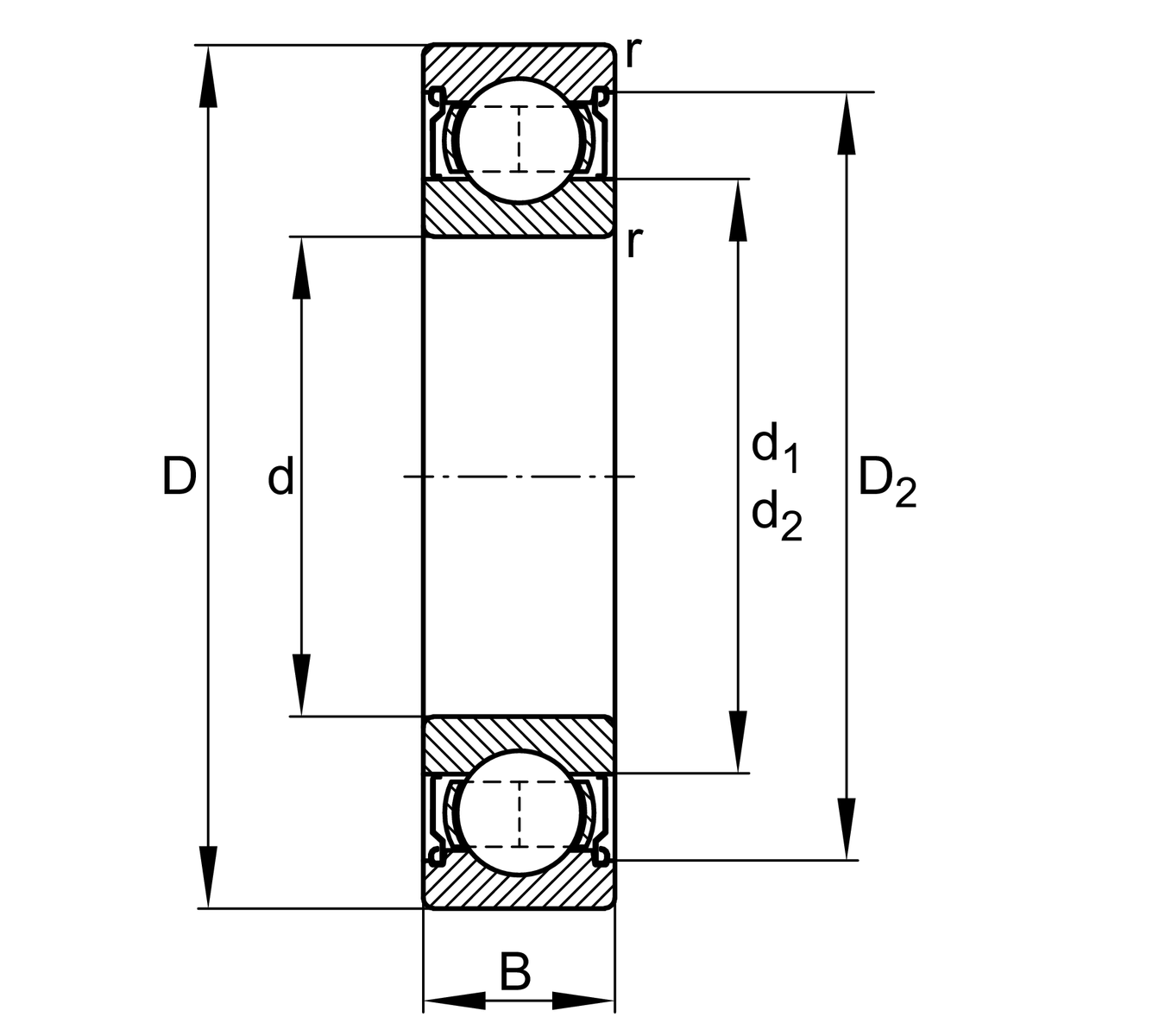 61808-2Z Deep Groove Ball Bearing drawing 61808-2Z Deep Groove Ball Bearing drawing